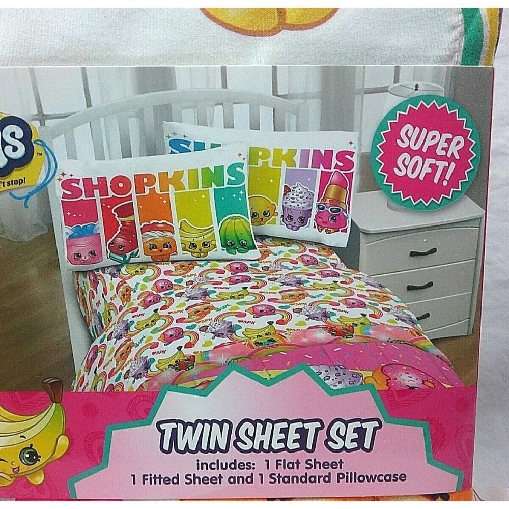 Shopkins Twin Sheet Set 3 Pieces Super Soft Shopkins Characters Kids Bedroom